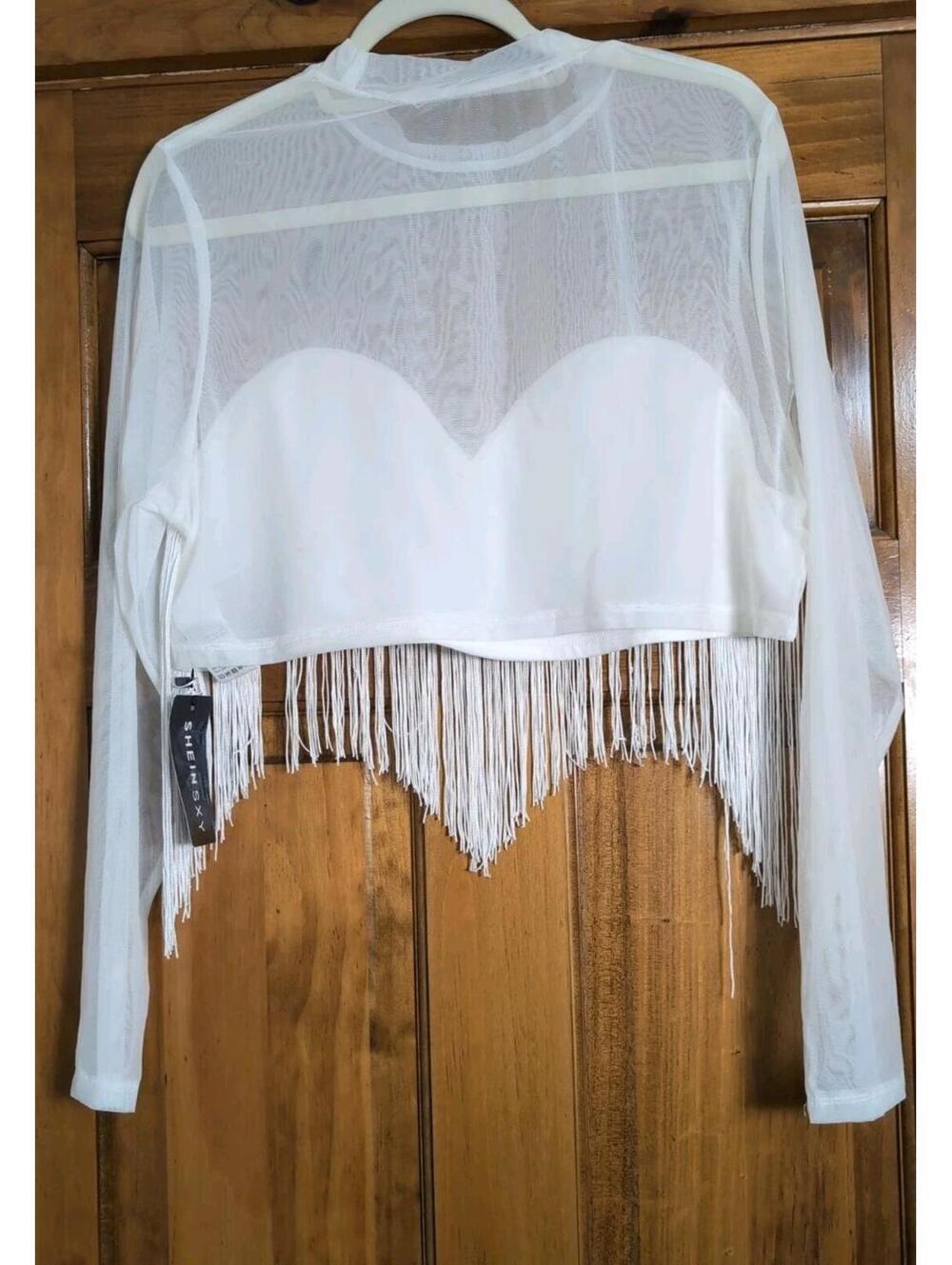 Shein Prive White Mesh Fringe Crop Top Sexy Cowgirl Party Women's 4XL(1324) - Picture 6 of 6